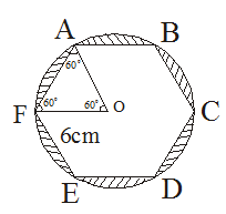 abcdef is a regular hexagon find the area of shaded region