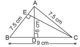 ∆ ABC is isosceles with AB = AC = 7.5 cm, and BC = 9 cm (in