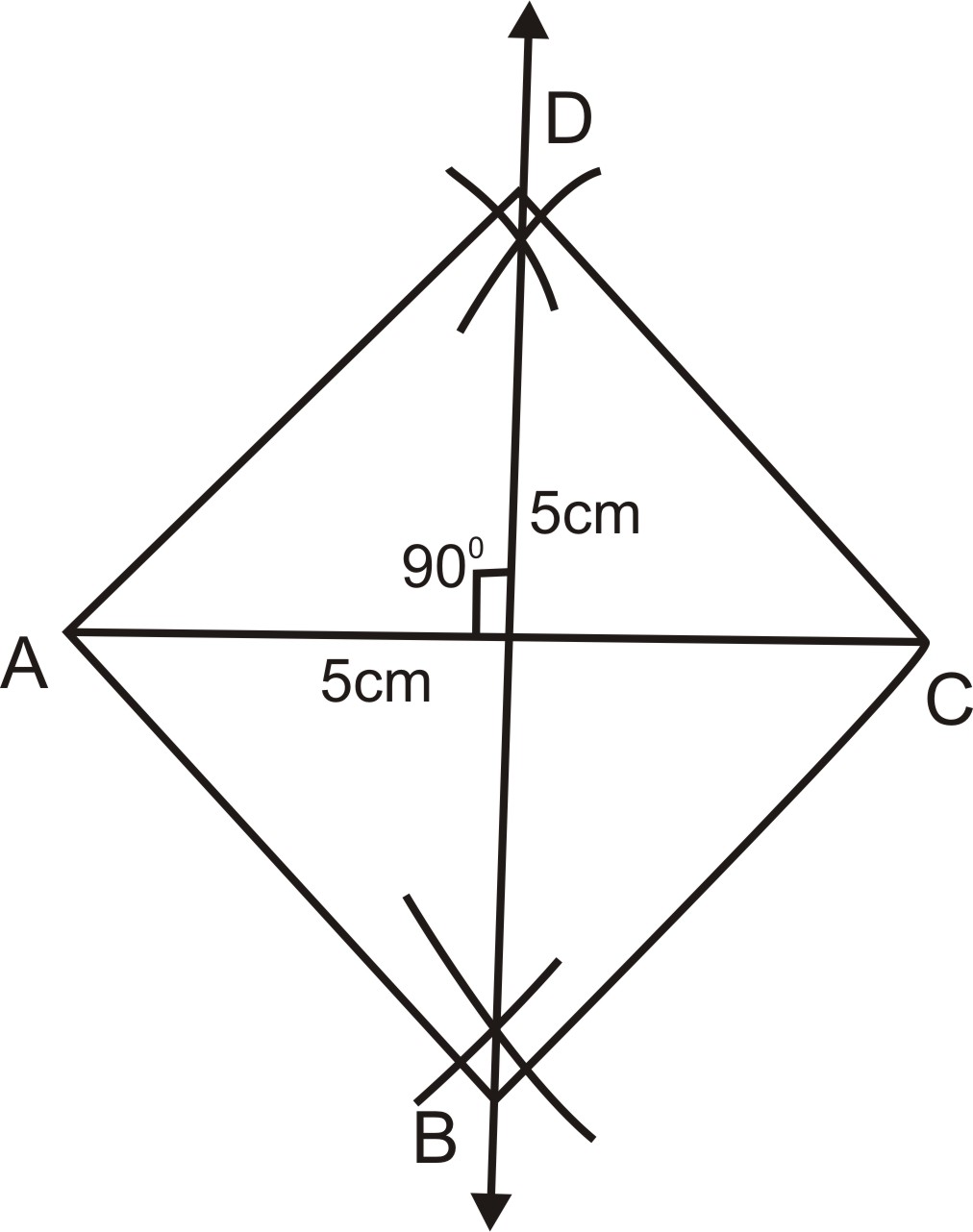 2.3 cm and a diagonal of length 4 cm. 8. Construct a rhombus ABCD with AB..